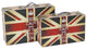 Benzara BM205924 Suitcase, Union Jack Print Canvas Upholstery, Multicolor, S/2