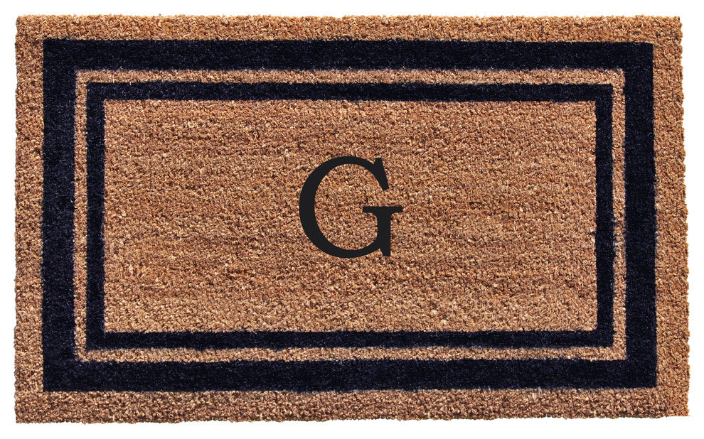 Dark Blue Border 24"x36" Monogram Doormat, Letter G