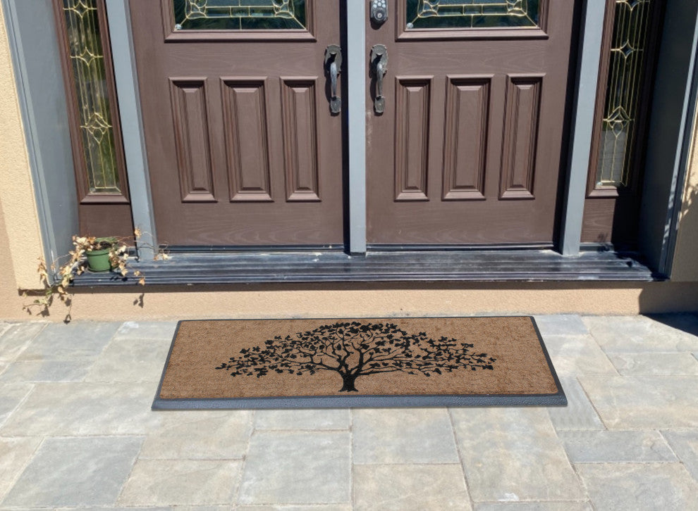 A1HC Flocked Hand-Crafted Rubber Coir Life Of Tree Double Door Mat, 18"x48"
