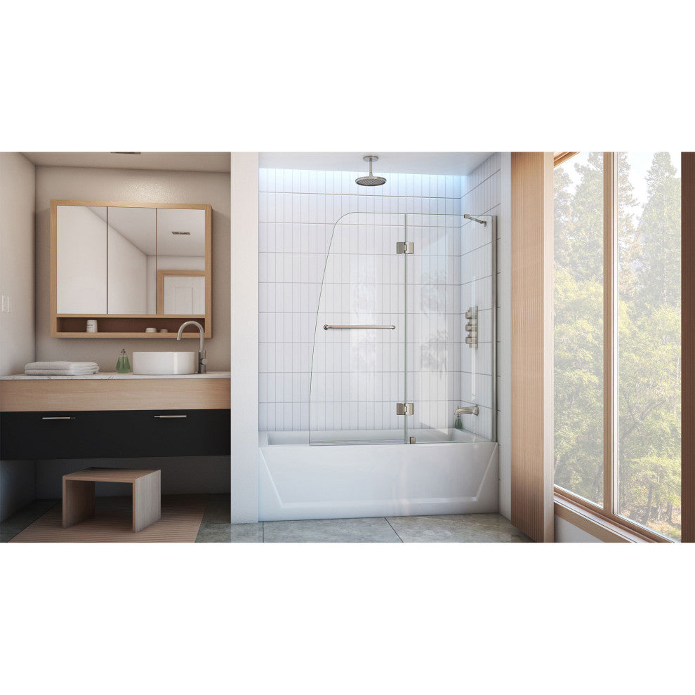 DreamLine Aqua 48" Frameless Hinged Tub Door, Clear Glass, Brushed Nickel