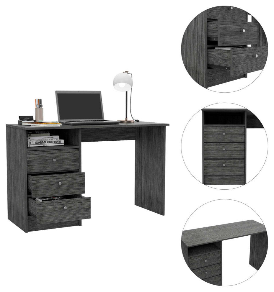 Naples 30-inch Tall Computer Desk with 3 Drawers, Smoky Oak