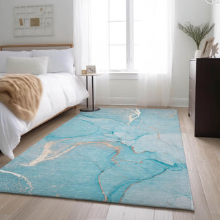 Premium Machine Washable Mayfield AMF510 Teal 5' x 7'6" Rug