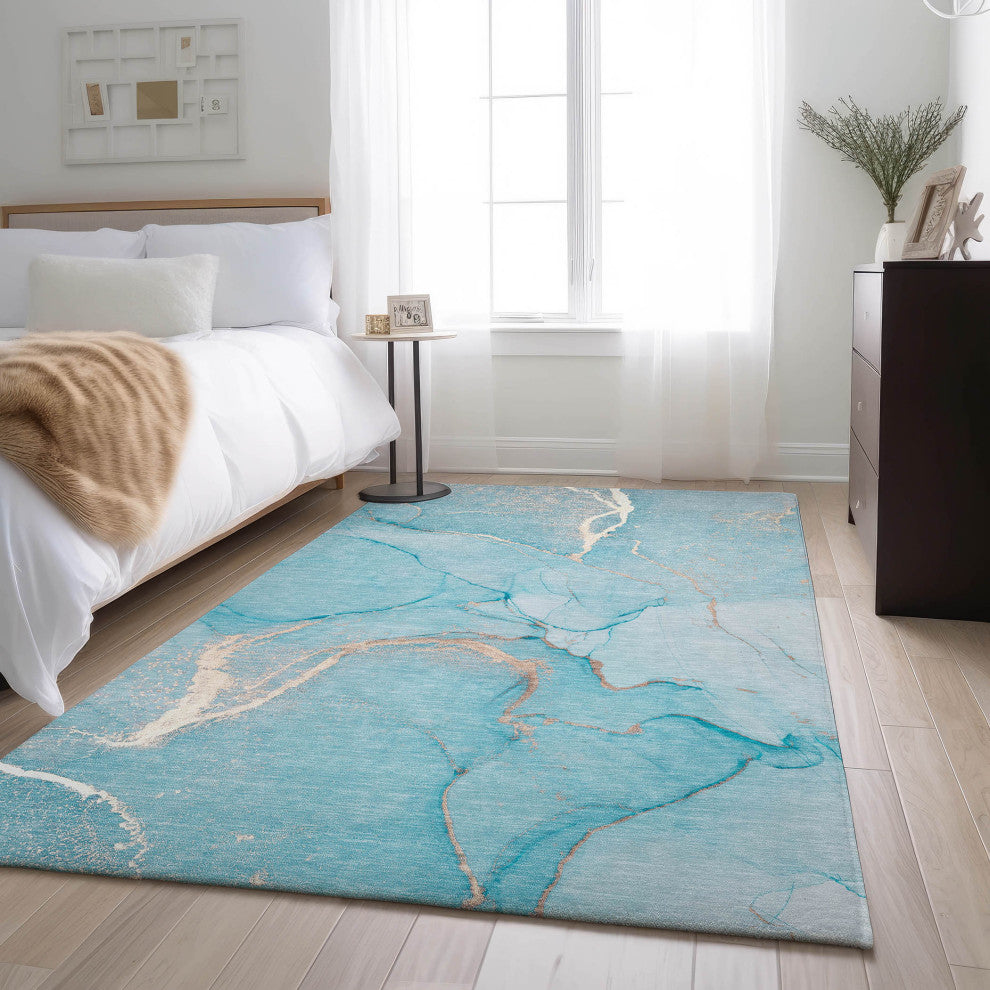 Premium Machine Washable Mayfield AMF510 Teal 5' x 7'6" Rug