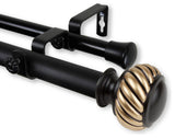 Cruller 1" Double Curtain Rod, Black, Black, 28"-48"