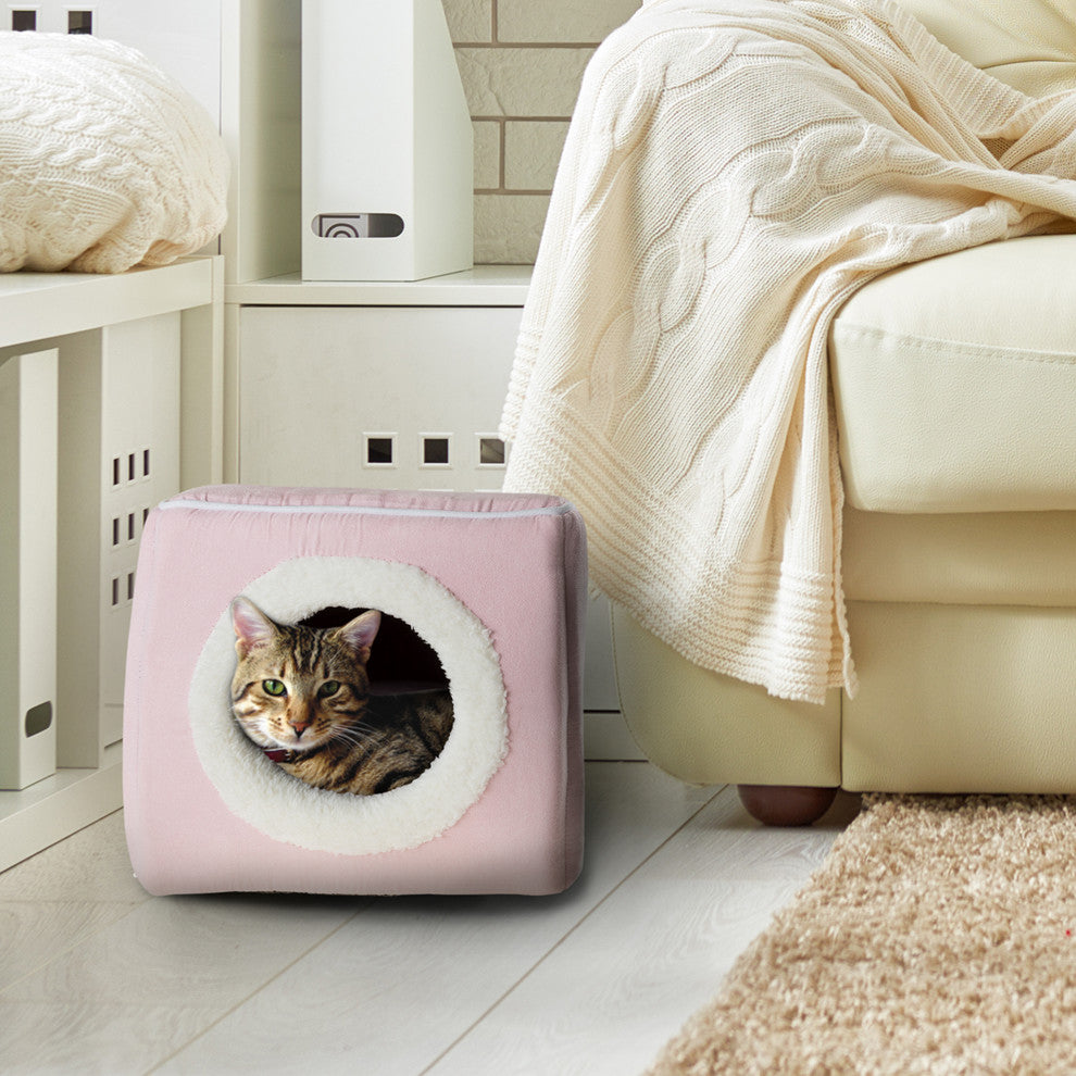 PETMAKER Cozy Cave Enclosed Cube Pet Bed, Pink