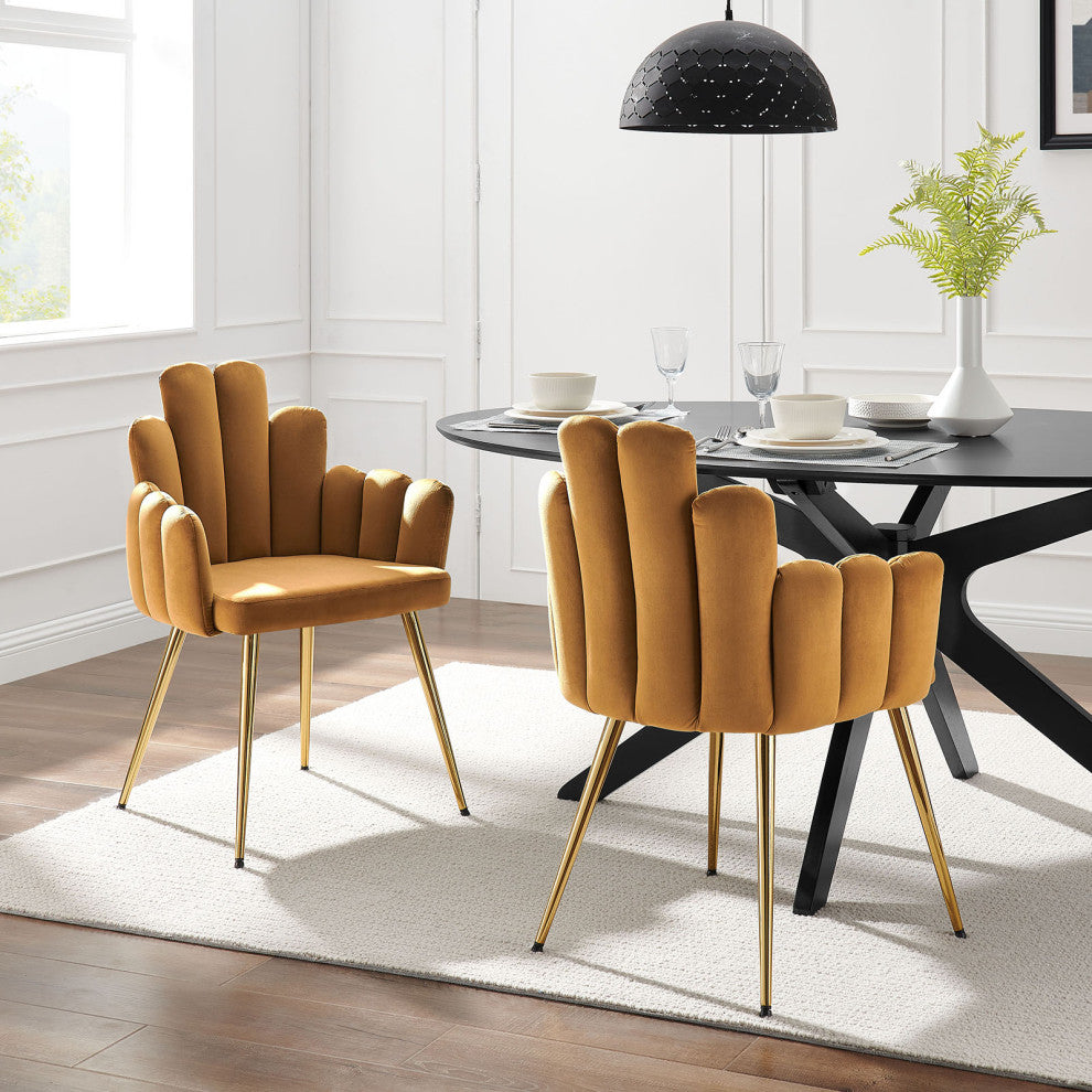 Dining Chair, Set of 2, Gold Brown, Velvet, Modern Cafe Bistro Hospitality