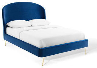 Mira Upholstered Performance Velvet Queen Platform Bed MOD-6131-NAV