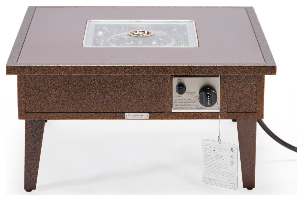 Leisuremod Walbrooke Patio Square Fire Pit Table With Aluminum Frame, Brown