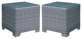 Home Square Condor Rattan Glass Top Patio End Table in Gray - Set of 2