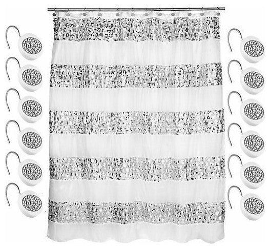 Popular Bath Sinatra WHITE Shower Curtain and 12 Resin Sower Curtain Hooks