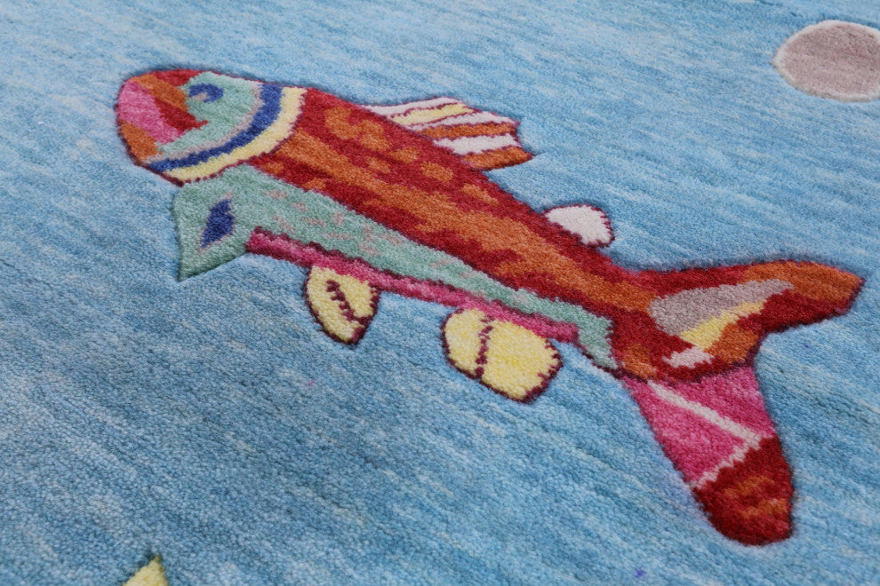 Gabbeh Fish Design Hand-Knotted Wool Rug 7' 11" X 10' 1" - Q13530
