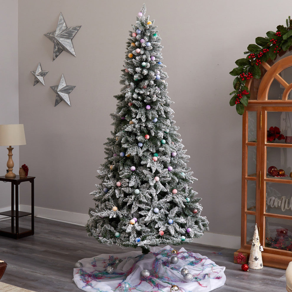 T3517 8.5' Flocked British Columbia Mountain Fir Artificial Christmas Tree