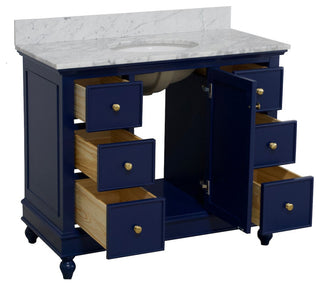 Bella 42" Bathroom Vanity, Royal Blue, Carrara Marble