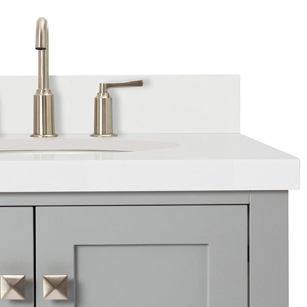 ARIEL Cambridge 37" Right Offset Oval Sink Bathroom Vanity Grey With Quartz Top