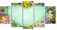 Vintage Flowers with Heart Shape, Large Floral Canvas Artwork, 60"x32", 5 Panels