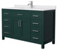 54"SGL Bathroom Vanity Green, White Cult. Marble Countertop, Sink, Nickel Trim