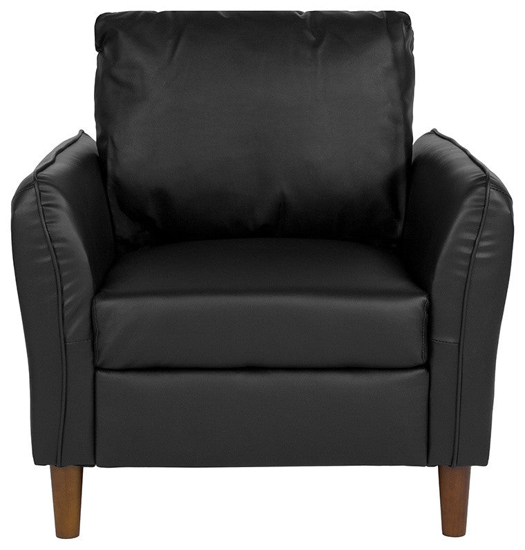 Milton Park Upholstered Plush Pillow Back Arm Chair in Black Leather