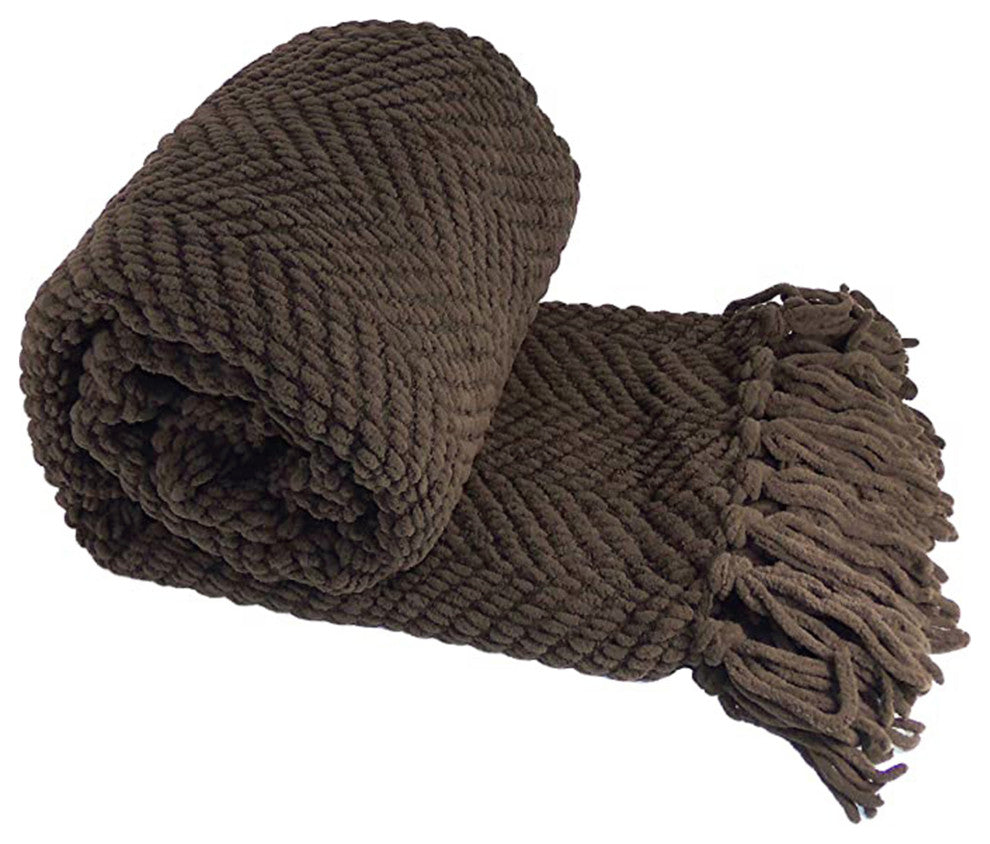 Tweed Knitted Throw Blanket, Seal Brown, 50"x60"