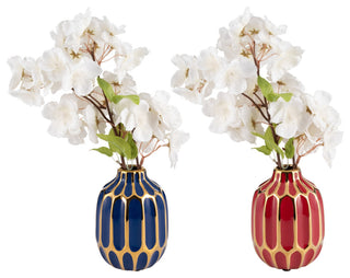 Ceramic Vase, 5"H, Set of 2, Navy/Red