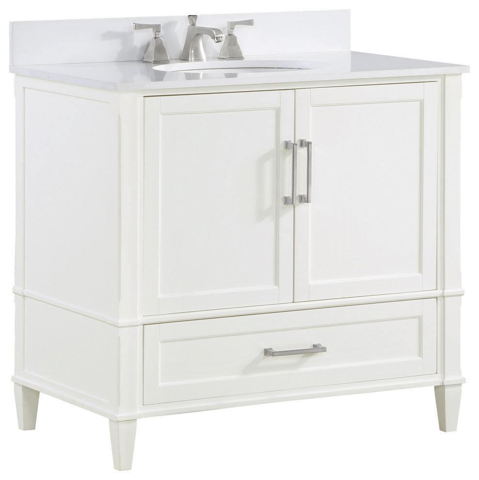 Montauk Bathroom Vanity, Pure White With White Quartz, 36"