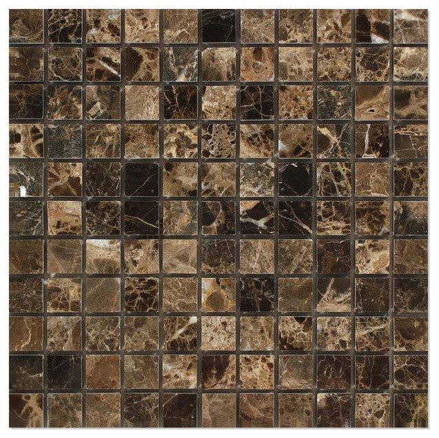 1 X 1 Emperador Dark Marble Polished Mosaic Tile