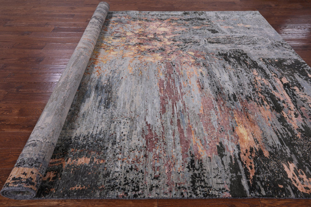 8' 0" X 10' 2" Wool and Silk Modern Branches, a Vase Design Handmade Rug Q8875