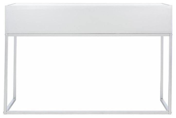 Elegant Modern Desk, Glam Mirrored Design With 2 Storage Drawers & Round Knobs