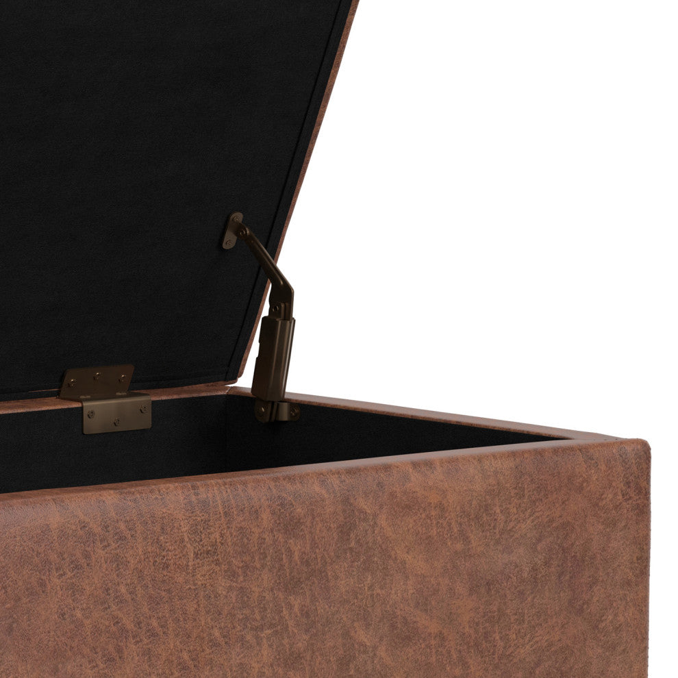 Shiloh Small Storage Ottoman, Distressed Saddle Brown Vegan Faux Leather