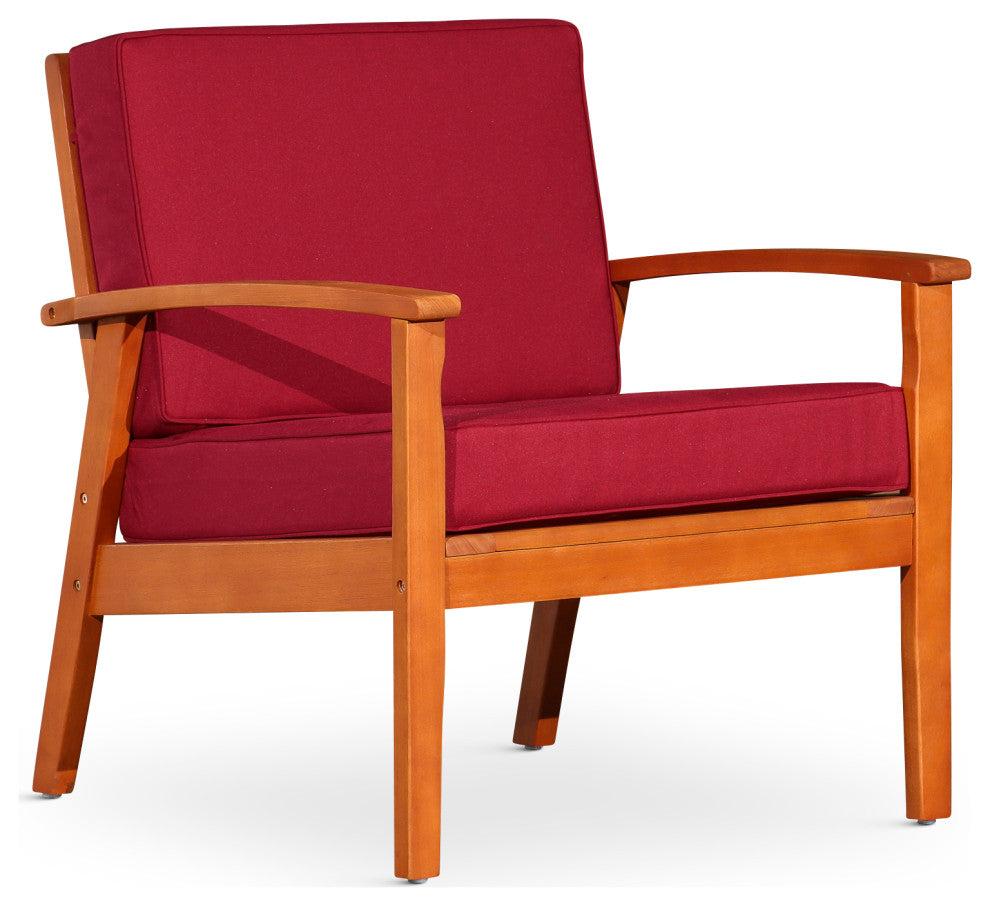 DTY Outdoor Living Longs Peak Eucalyptus Chair W/ Cushions, Natural Oil, Burgund