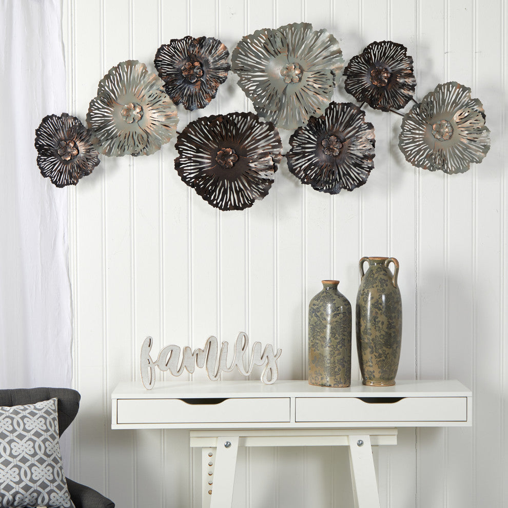 Nearly Natural 7066 5x2 Floating Metal Floral Design Metal Wall Art Decor