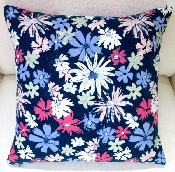 Indoor Ink Outburst Flowers In Navy Blue 20x20 Throw Pillow, Pillow Cover Only