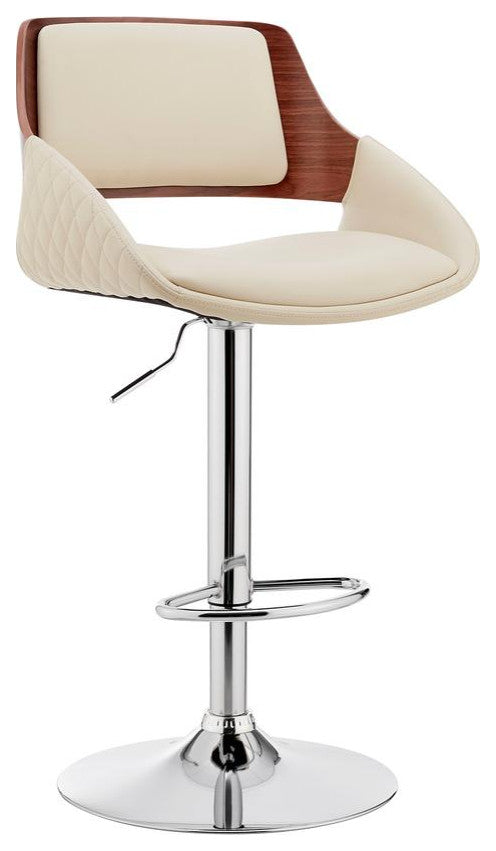 Colby Adjustable Cream Faux Leather and Chrome Finish Bar Stool