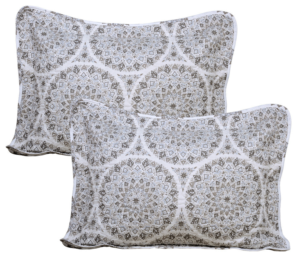 Tribal Medallion 5 Piece Printed Microfiber Quilts Set, Gray, King 102"x90"