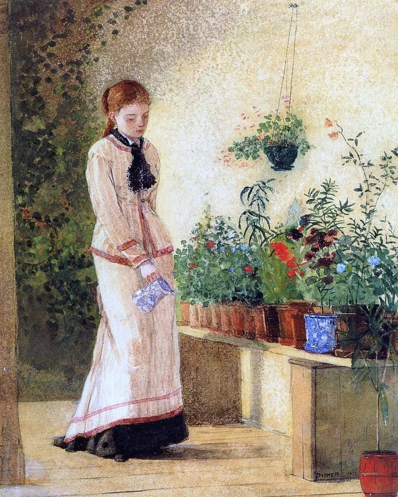 Winslow Homer Girl Watering Plants, Gallery Wrapped Canvas Print, 20"x25"
