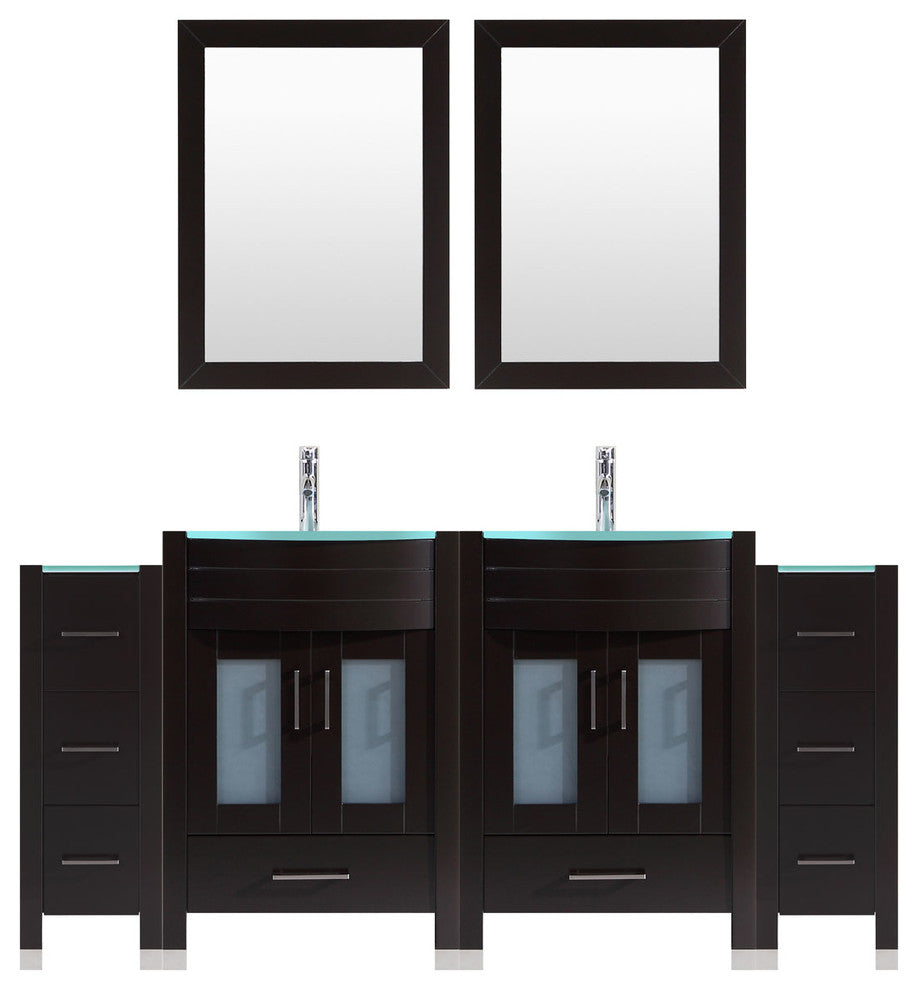 96" Black Vanity, 36" Double Sink Bases, Double 12 Drawer Bases, LV3-C18-96-B