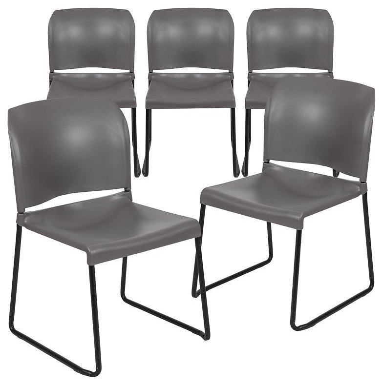 Set of 5 Multifunctional Stackable Chair, Plastic Seat With Sled Base, Gray