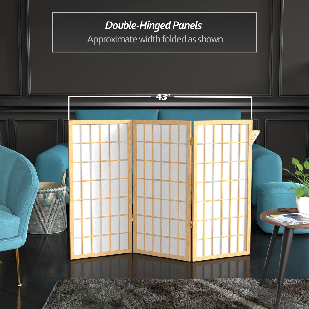 3' Tall Window Pane Shoji Screen, Natural, 3 Panels