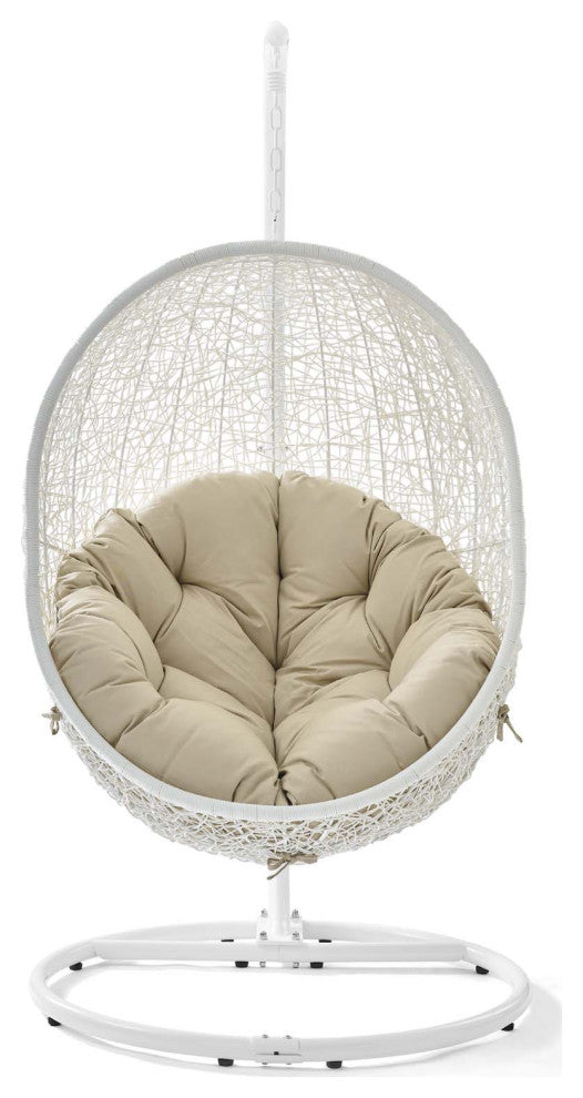 Swing Lounge Chair, Sunbrella, White Beige, Modern, Outdoor Patio Balcony Garden