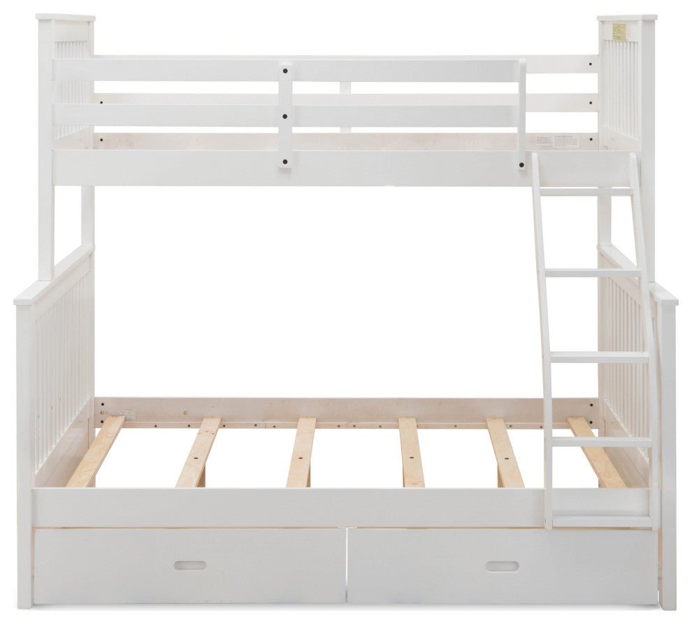 Wood Bed, Two Split Beds, The Both Beds Secure Due To Guard Rails, Linen White