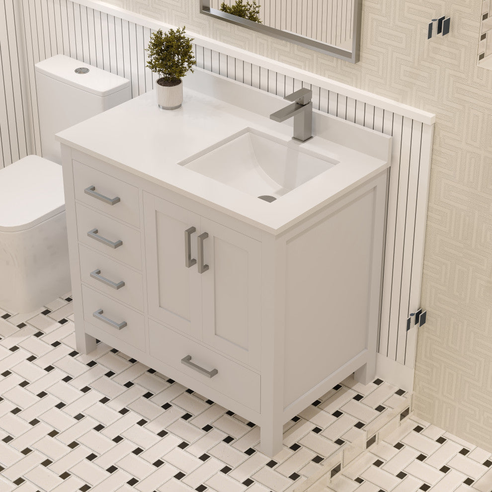 Rooh Bathroom Vanity, White, 36r", Vanity, Countertop, Sink, Faucet