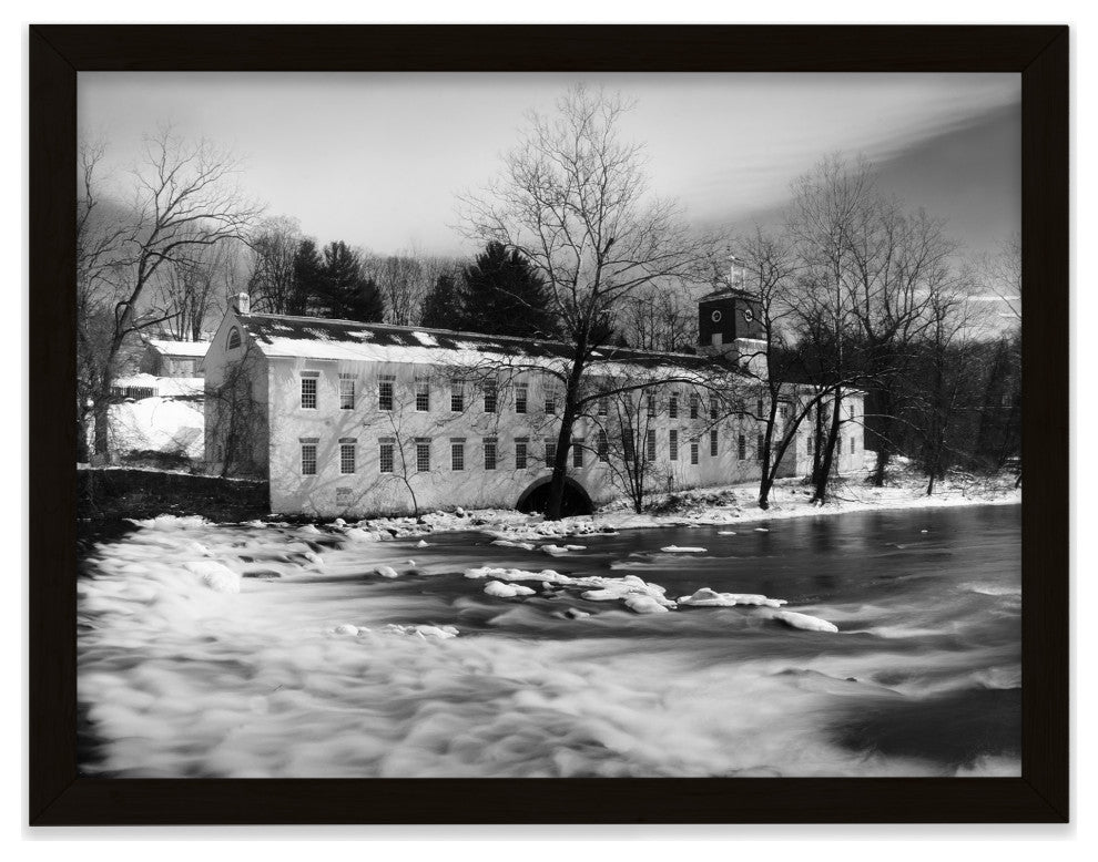 Winter at Powder Mill Rural Landscape Framed Photo Paper Wall Art Prints, Black, 18" X 24"