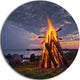 Bonfire On Beach In Summer Night, Landscape Round Metal Wall Art, 11"