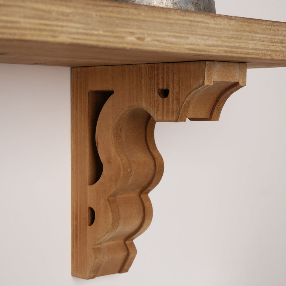 Natural Distressed Antique Wood Corbel Wall Shelf Brackets, Set of 2
