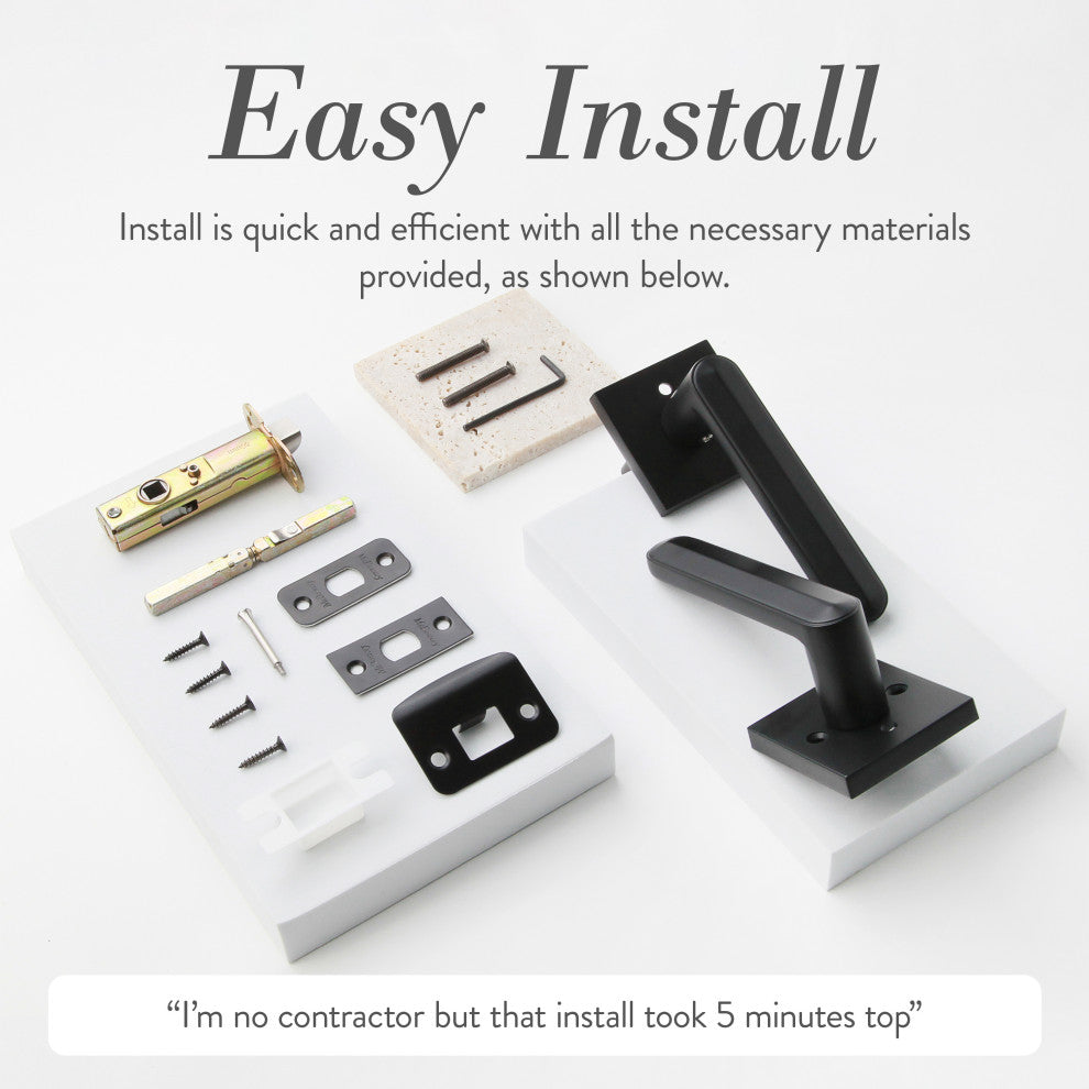 Modern Heavy Duty Designer Interior Door Lever - Beaux Collection, Matte Black, Passage Right Hand