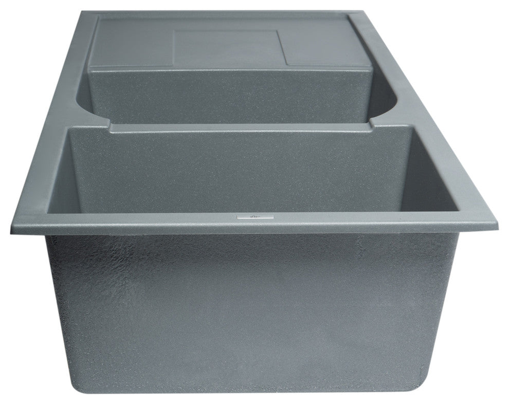 Titanium 46" Double Bowl Granite Composite Kitchen Sink with Drainboard