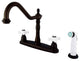 Oil Rubbed Bronze 8" Center Kitchen Faucet with Non-Metallic Sprayer KB1755PX