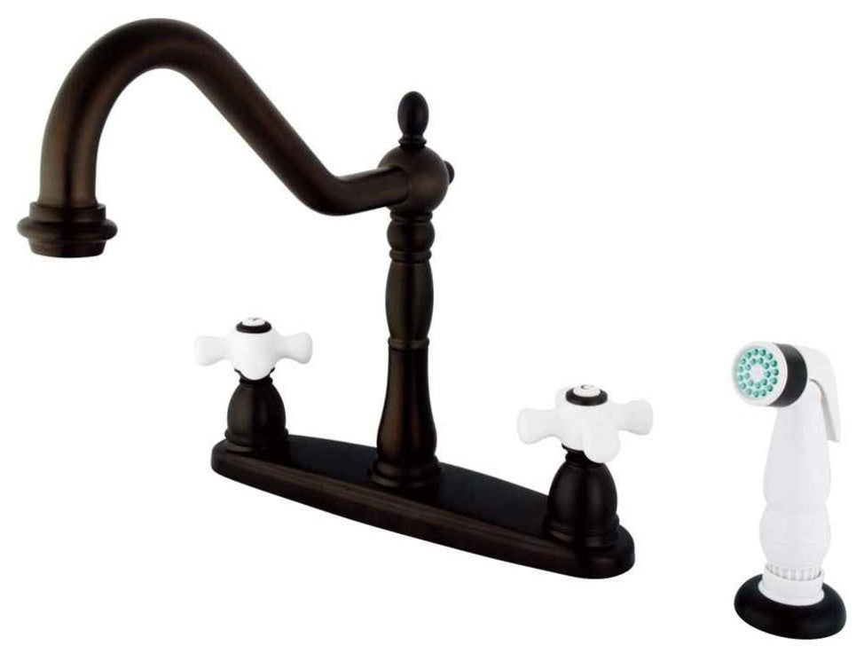 Oil Rubbed Bronze 8" Center Kitchen Faucet with Non-Metallic Sprayer KB1755PX