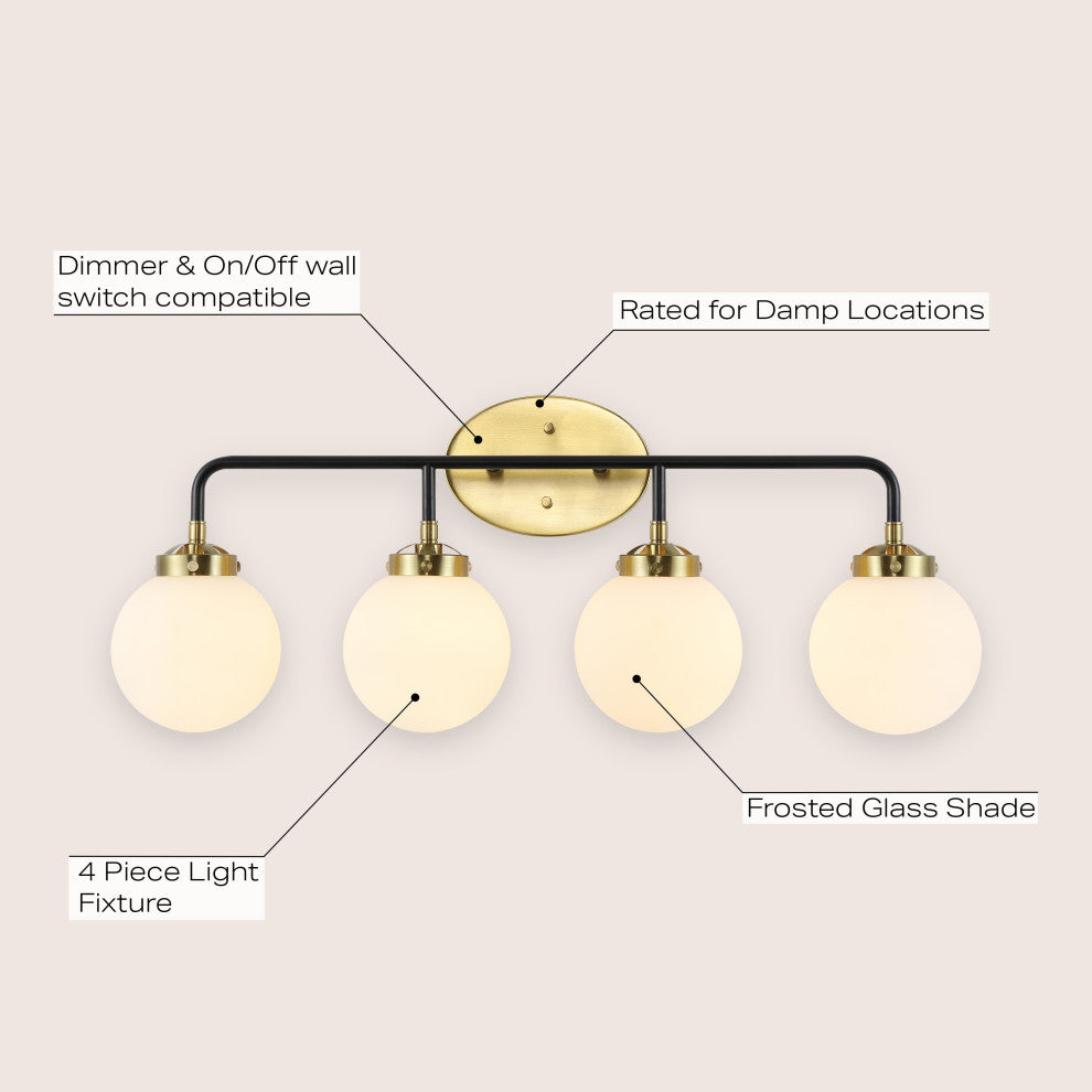 Caleb 30.75" 4-Light Contemporary Transitional Iron/Glass LED Vanity Light