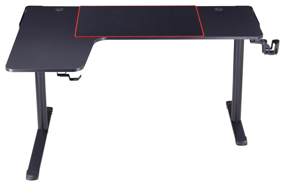 Modern Gaming Desk, Spacious Top With Grommets & Rotatable Cup Holder, Black