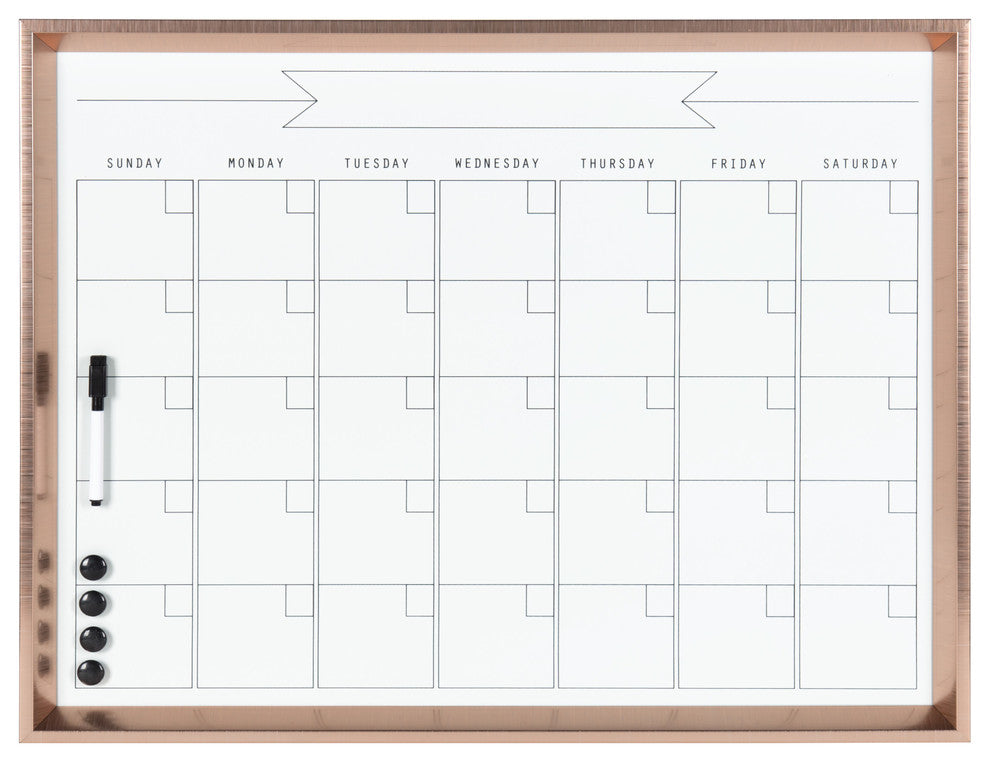 Kate and Laurel Calter Framed Magnetic Dry Erase Calendar, Rose Gold